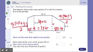 MyMaths Homework - Area of a trapezium Qu 2