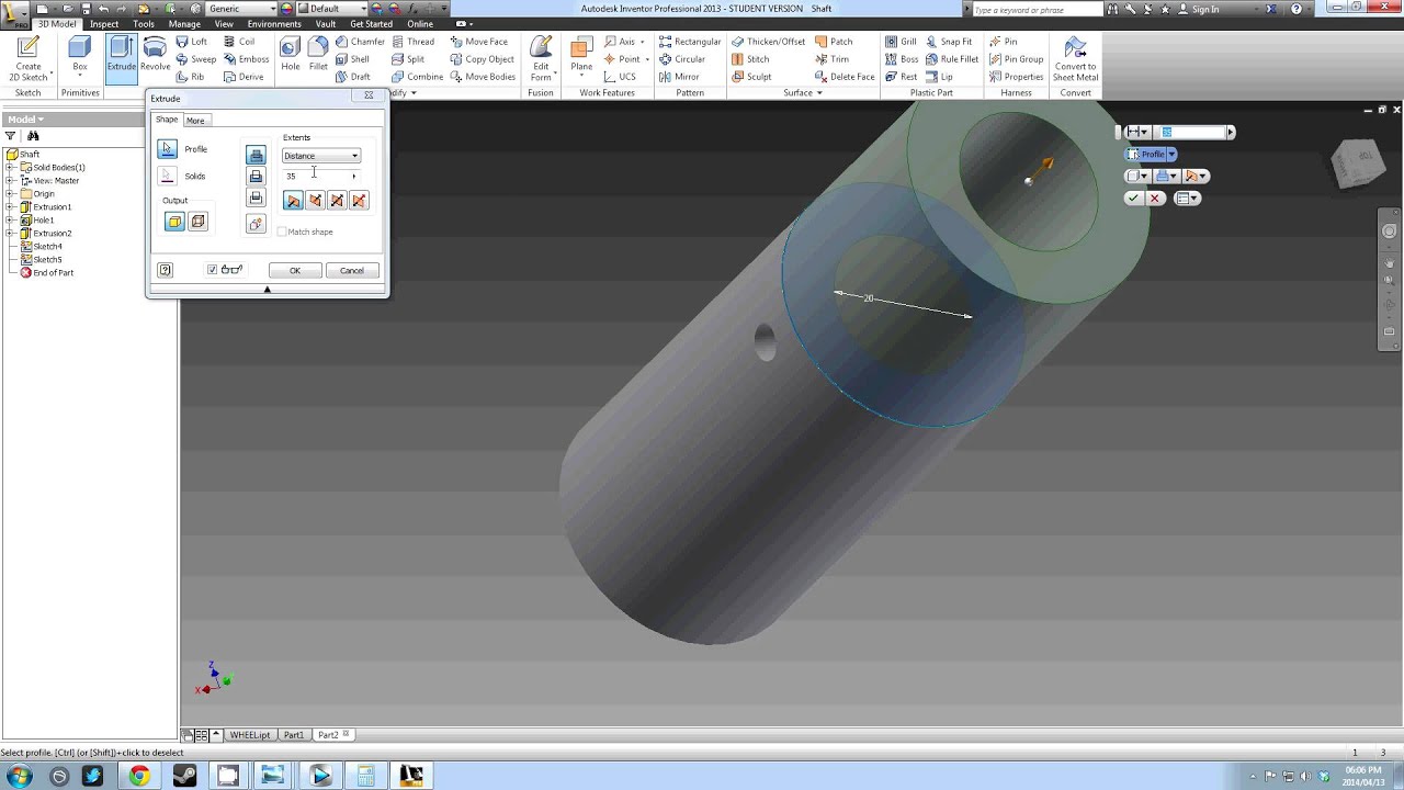 Creating a shaft in Autodesk Inventor YouTube