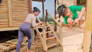 BUILD LOG CABIN: Build wooden stairs to the floor, Single mother life | Farm life