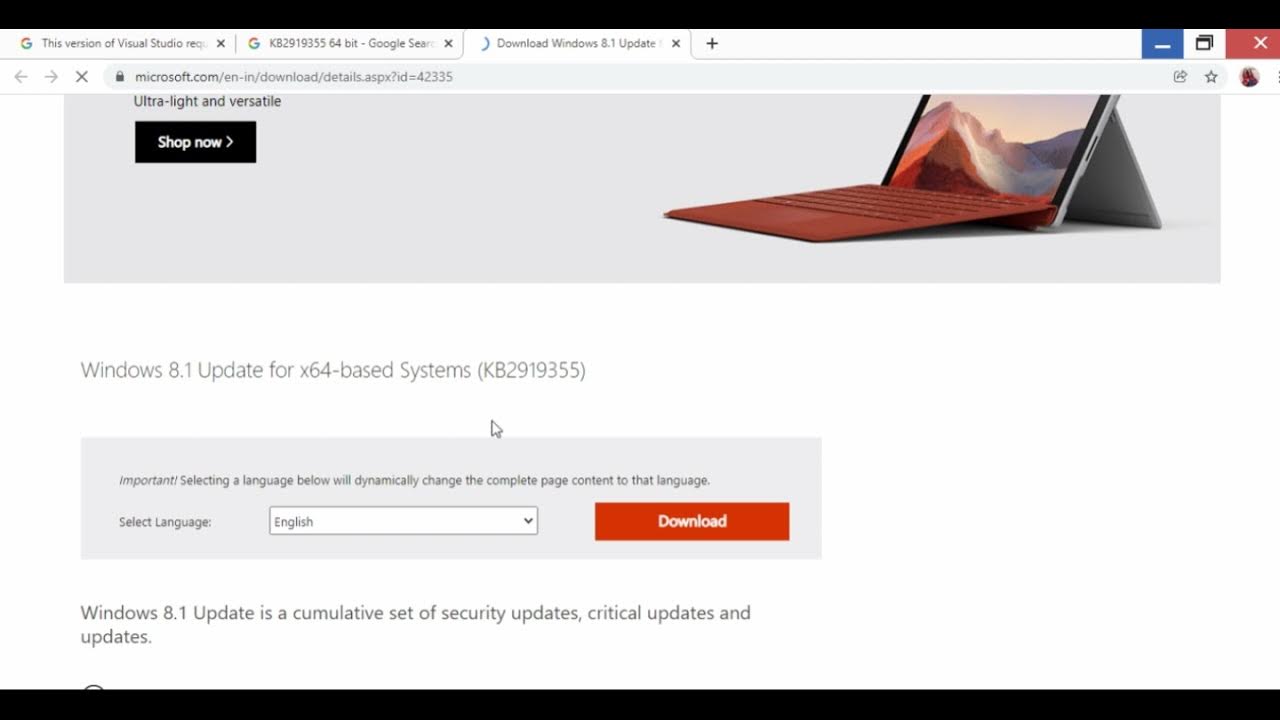 This version of visual studio requires kb 2919355 youtube