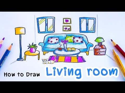How to Draw living room. วาดรูปห้องรับแขก ห้องนั่งเล่น #livingroom