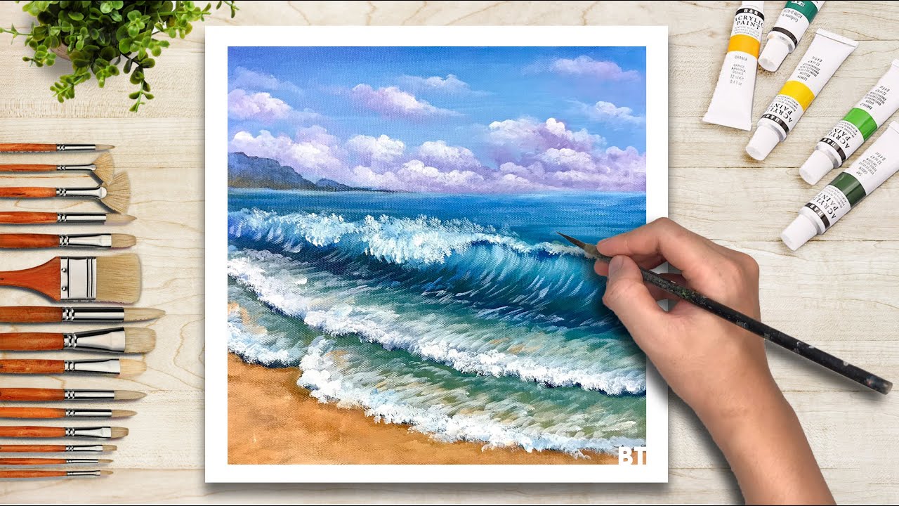Cách Vẽ Tranh Phong Cảnh Biển Đơn Giản - Coastline... - youtube