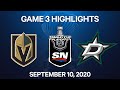 NHL Highlights | 3rd Round, Game 3: Golden Knights vs. Stars – Sep. 10, 2020