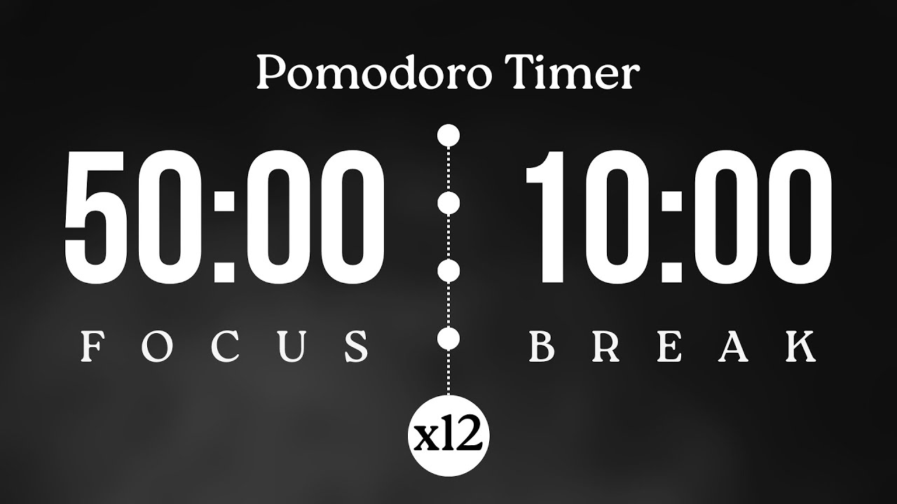 50/10 Pomodoro Timer (12 Cycles) | 50 Min Focus + 10 Min Break | 12 Hours | NO MUSIC, JUST TICKS