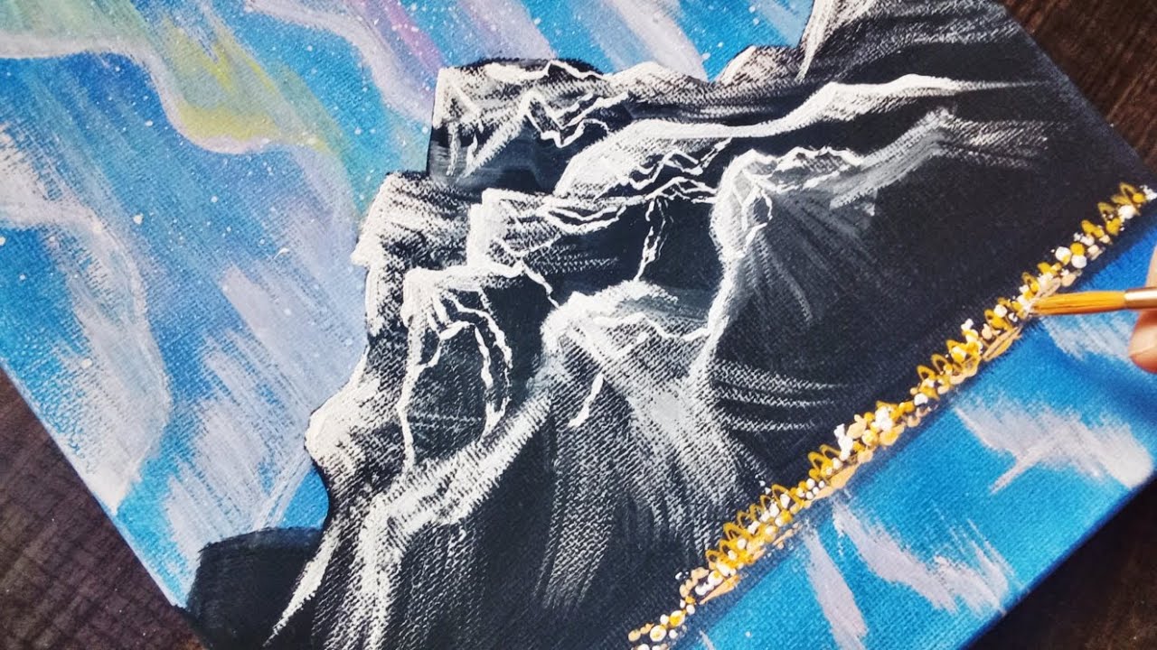 A City Under The Northern Lights - Aurora Borealis / Acrylic Painting Techniques / Acrylic Painting 