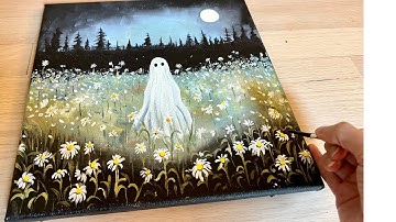 How to paint a Ghost! Real-Time Painting Tutorial | Eerie Moonlit Daisy Field