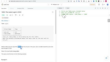 LeetCode SQL 1890 The Latest Login in 2020 個人解題講解(中文)(MySQL)