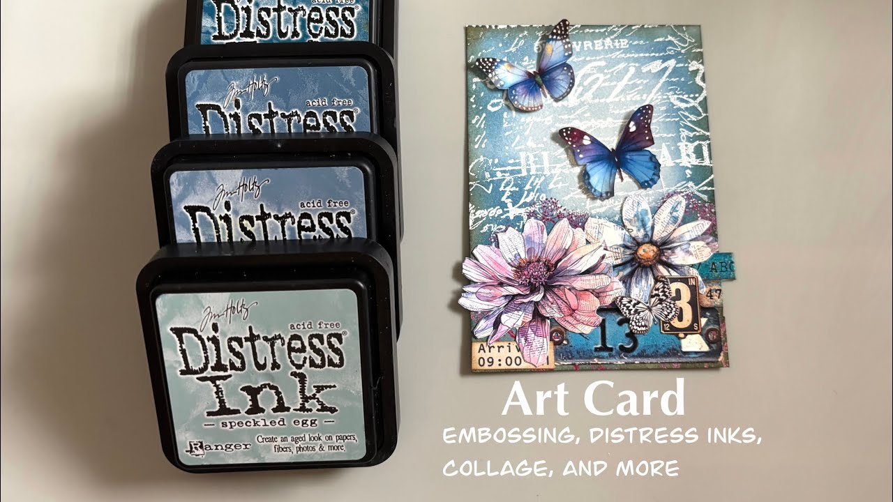 Mixed media art card using embossing, distress inks, and collage. - YouTube