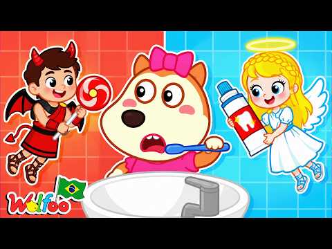 NEW 🪥 Angel vs. Devil: Brushing Teeth! Good Habits for Kids | Wolfoo in English