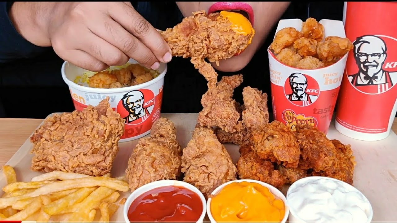 ASMR:EATING *KFC* CHICKEN HOT \u0026 CRISPY, POPCORN CHICKEN,HOT WINGS,CHICKEN TENDERS,KFC LEG PIECE