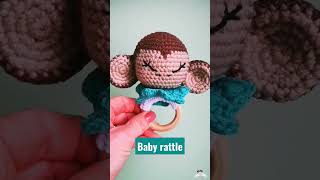 Here's my rattle, my monkey rattle. Crochet amigurumi pattern. Baby shower. Baby friendly toy