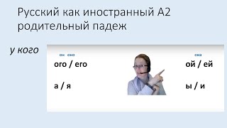 картинка: Родительный падеж имён прилагательных: у кого. Русский язык как иностранный уровень А2