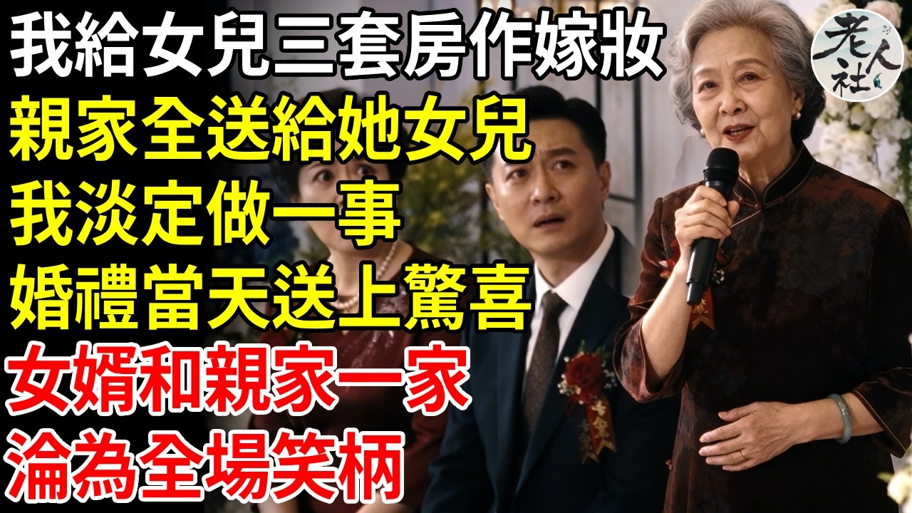 我帶了三間套房的嫁妝，她婆婆隨意就給了她女兒，我淡定一笑，只做一事，婚禮當天送上驚喜，女婿和親家一家淪為全場笑柄#退休金#不肖子孫#老年生活#老人社