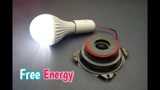 free energy generator for light bulb using magnet speaker| science projects​ simple at home