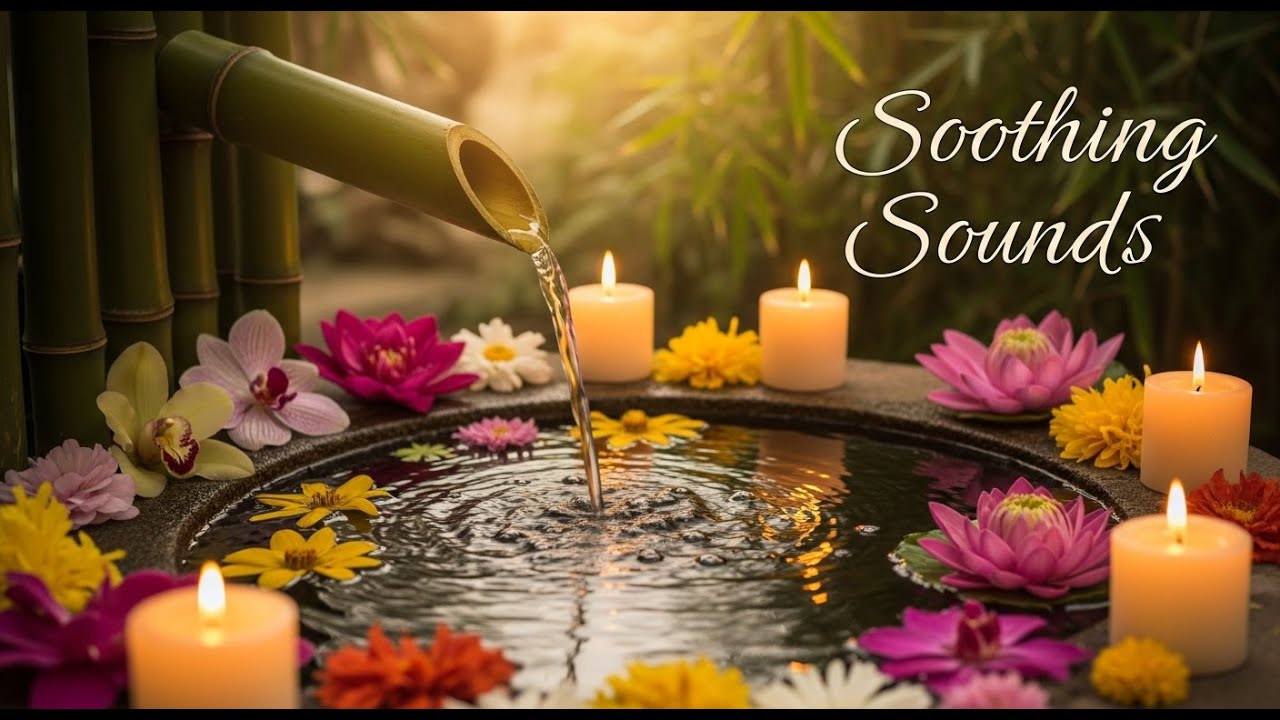 Relaxing Zen Sunrise Ambience Bamboo Fountain and Candle Glow for Deep Sleep Meditation and Calm