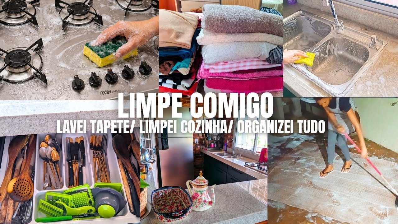 LIMPE COMIGO: LAVEI TAPETE/ LIMPEI A COZINHA/ ORGANIZEI TUDO 
