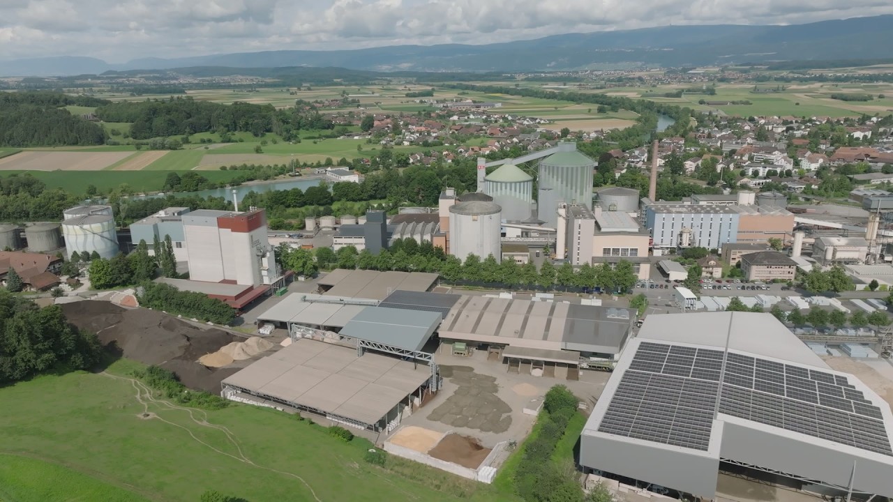 airbild.com – Aerial view Aarberg, Seeland Bern – industrial area, factory buildings & landscape