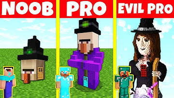 Minecraft Battle: NOOB vs PRO vs EVIL PRO: WITCH STATUE HOUSE BUILD CHALLENGE / Minecraft Animation