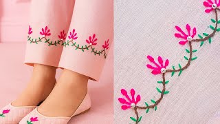 Easy Hand Embroidery On Pouncha Stylish Shalwar Design For Beginners
