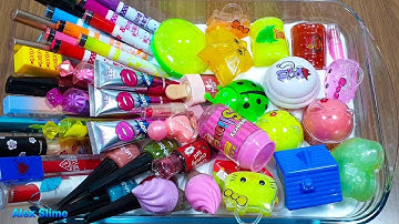 Mixing Makeup with STORE BOUGHT SLIME and GLOSSY SLIME ! Satisfying slime video ! Alex slime !!