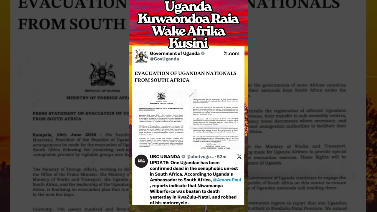 Uganda Kuondoa Raia Wake Afrika Kusini Baada ya Mmoja Kuuawa na Wabaguzi Nchini Humo 😢