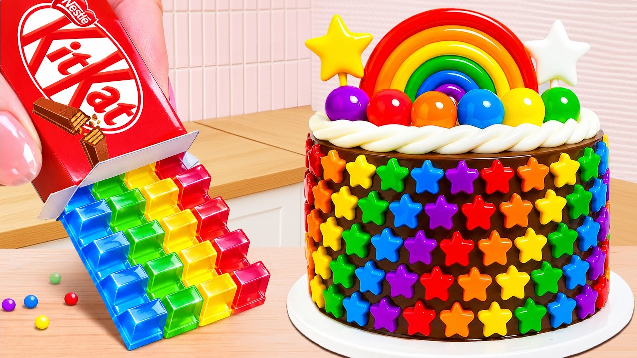 Ultimate Rainbow Star Cake with KitKat Bar Jelly ✨🌈 Best Way To Make Miniature Cake 💖 Cake Corner