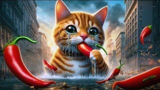 Cute Kitten Eating Big Chillies 😍 #cuteanimal #cartoon #cat