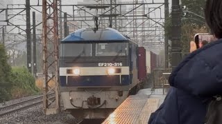 直流電気機関車EF210形316号機[黄色帯]＋コキ23両が川崎新町駅1番線を通過！[4073レ]3月31日17:06