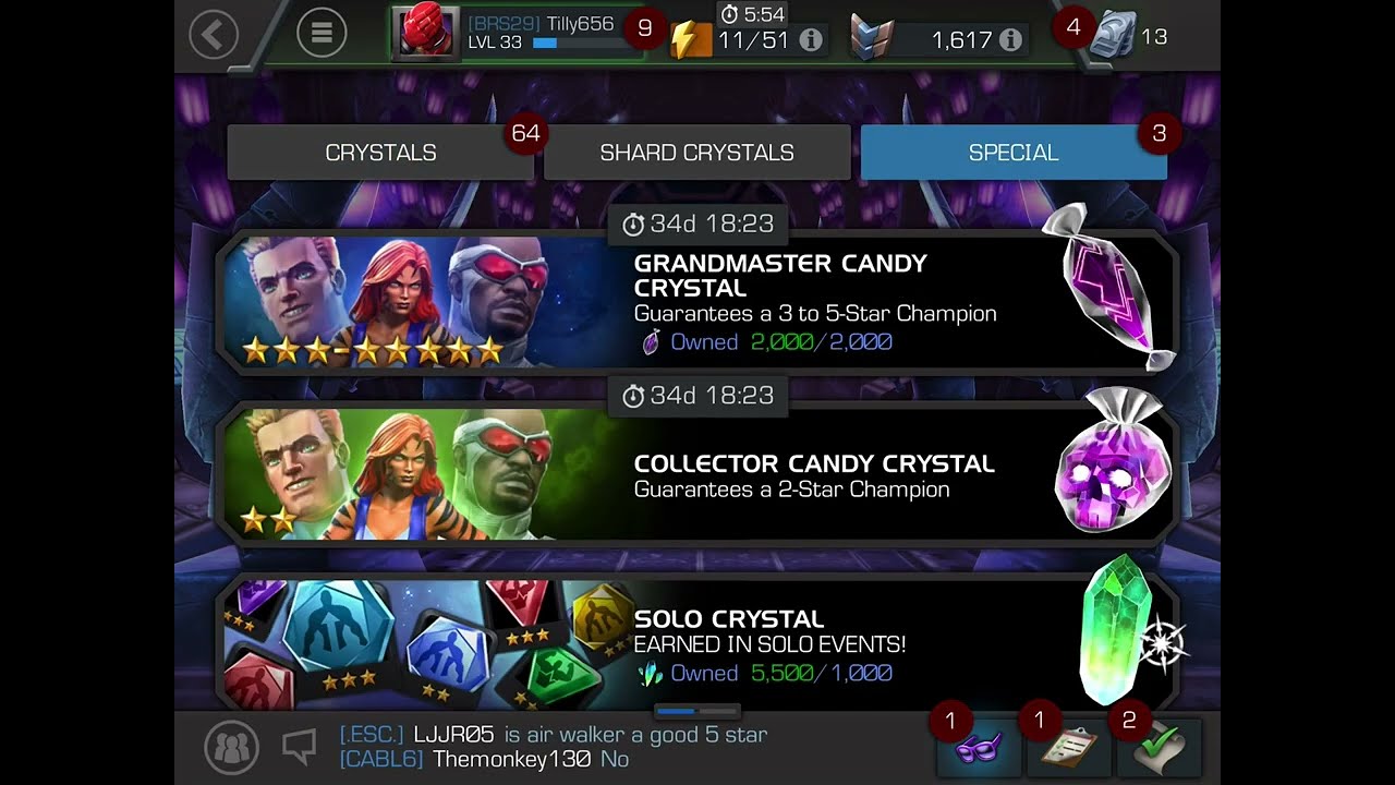 Opening 3-5 star candy crystal mcoc