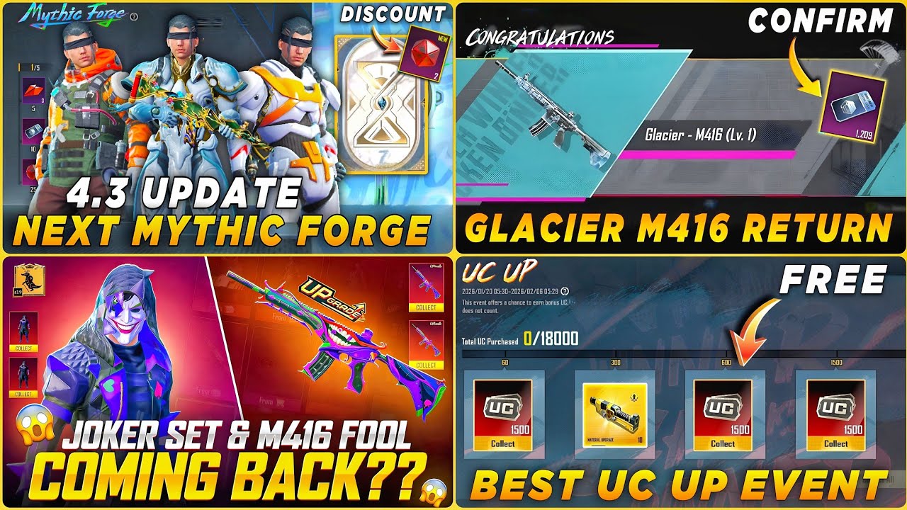 🔴 MYTHIC FORGE 4.3 REWARDS | GLACIER M416 RELEASE DATE | FOOL M416 RELEASE DATE | NEXT UC UP EVENT 🤩