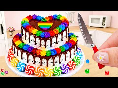 Miniature Rainbow Heart Cake 🌈 Chocolate Drip Cake Decorating – Tiny Dessert | Amazing Cakes