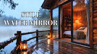 12 Hours Still Water Mirrors Lantern Light at a Rainy Lake Cabin | ASMR Piano Sleep Music