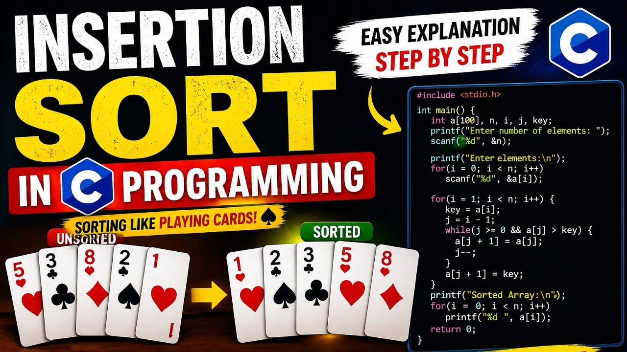 Insertion Sort Algorithm Explained | C Language + Real Life Example ...