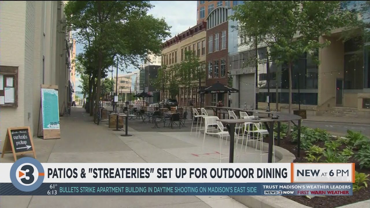 Patios and 'streateries' set up for outdoor dining