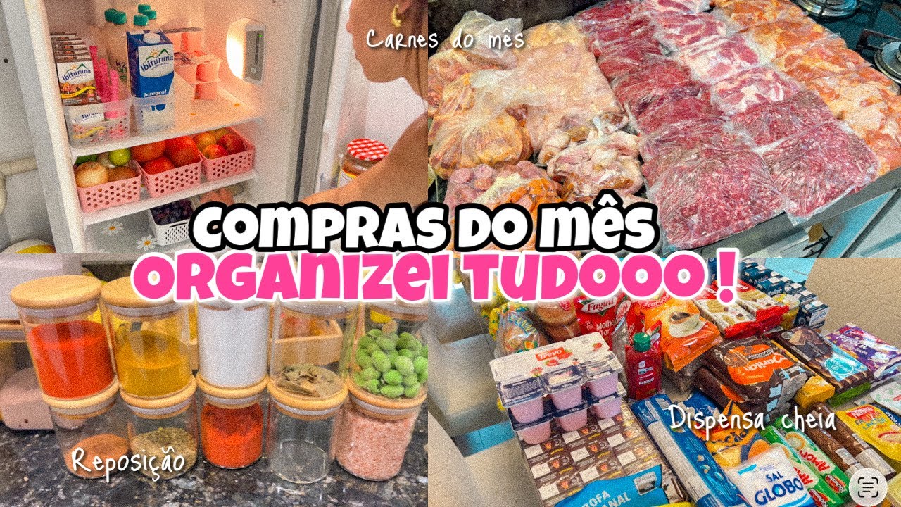 COMPRAS DO MÊS + ORGANIZAÇÃO | REPONDO OS POTES | DISPENSA CHEIA 😍 | ORGANIZANDO A COMORA DO MÊS
