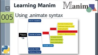 Manim 005 Tutorial Quickstart - Using Animate Syntax