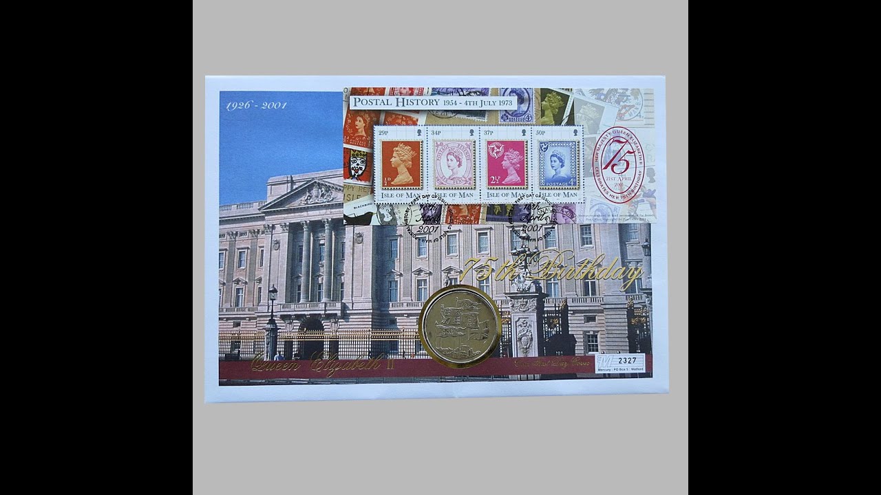 2001 Queen Elizabeth II 75th Birthday £5 Pounds IOM Coin Cover - Isle of Man First Day Cover Mercury