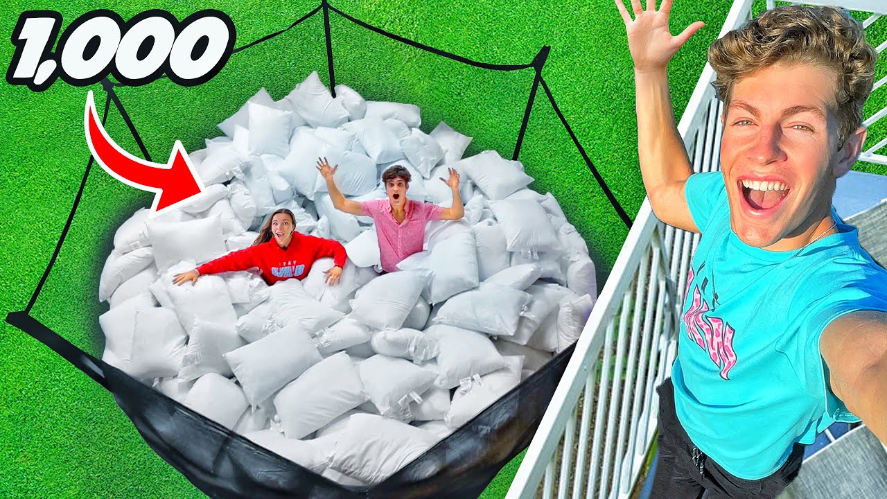 TRAMPOLINE FILLED WITH 1,000 PILLOWS! YouTube