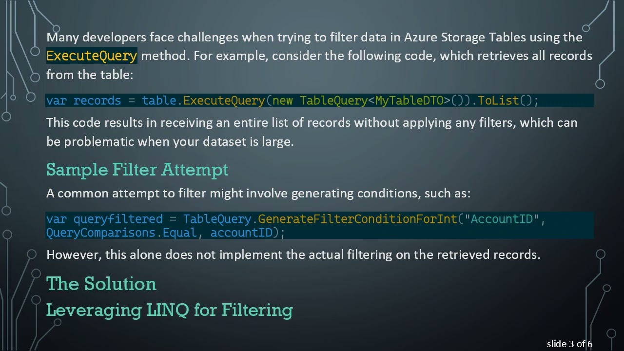 Solving the Filtering by Int Field in Serilog Table from Azure Data Table