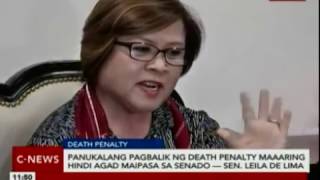 Panukalang pagbalik ng death penalty maaaring hindi agad maipasa sa Senado — Sen Leila de Lima