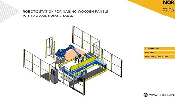 Nailing stapling robot with rotary table (3 axis)  - wooden panel production  - www.nc-r.com.pl