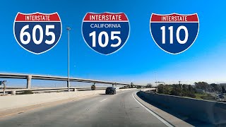 [4k] Driving to Gardena, Los Angeles, California Interstate 605 South / 105 West / 110 South