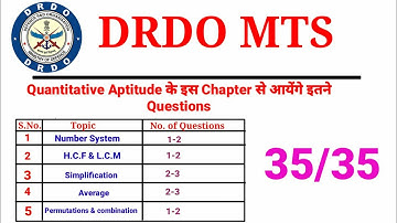 DRDO MTS QUANTITATIVE APTITUDE QUESTIONS TOPIC WISE QUESTIONS WEIGHTAGE