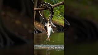 Python catching fish #shorts #pythonhunting #junglescene #forestscene #amazonforest #riverhunting #