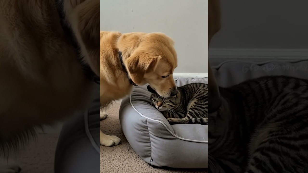 "Unlikely Friends: Watch This Dog and Cat Play Together in Adorable Harmony! 🐶❤️🐱"