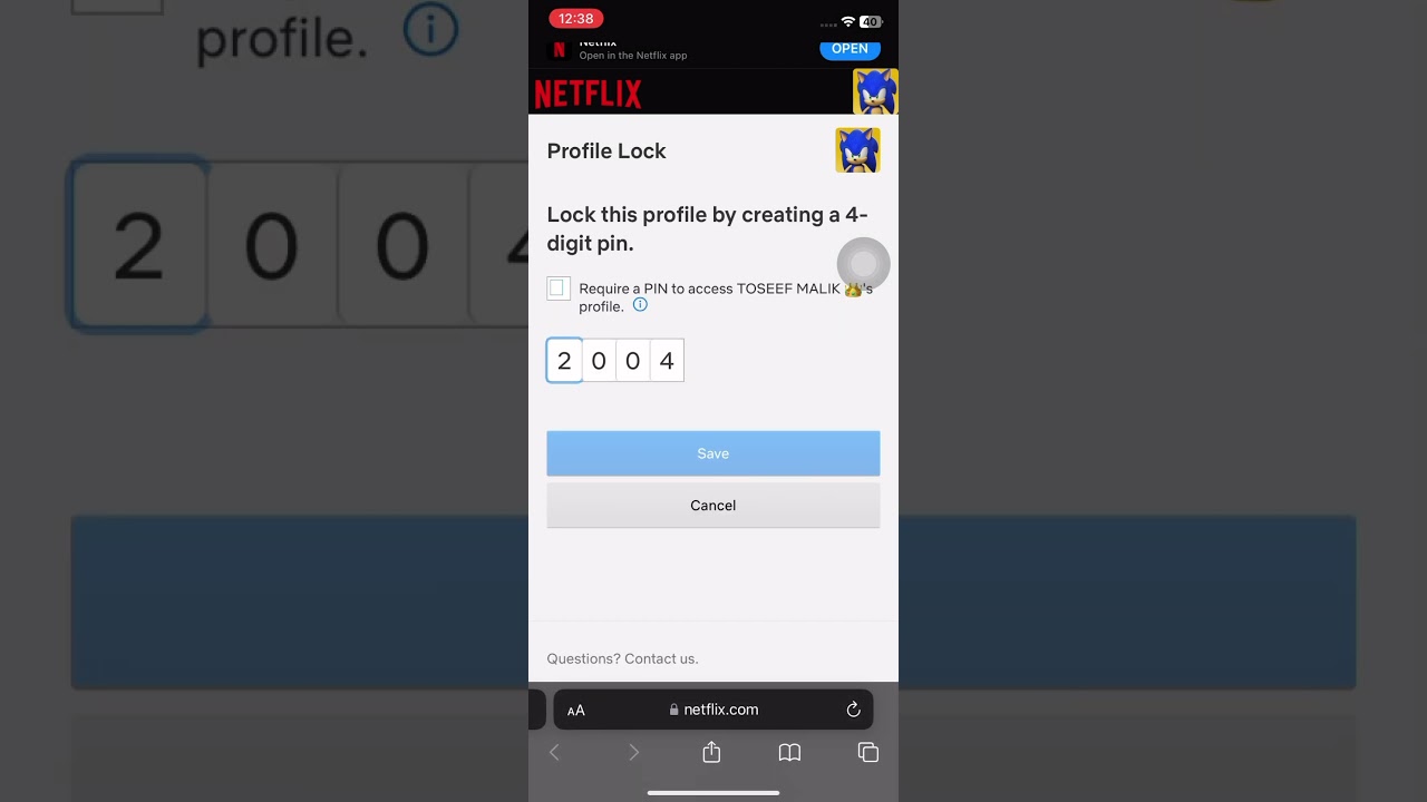 NETFLIX Profile Lock this profile by creating a 4-digit pin.