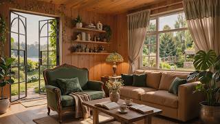 Gentle Garden Window Jazz 🌿 Soft Jazz Music with Wooden Lounge Views for Reading &amp; Focus