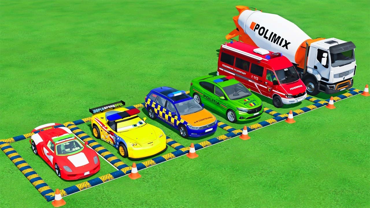 Double Flatbed Trailer Truck vs speedbumps |Police car vs speedbumps | Beamng Drive | #164