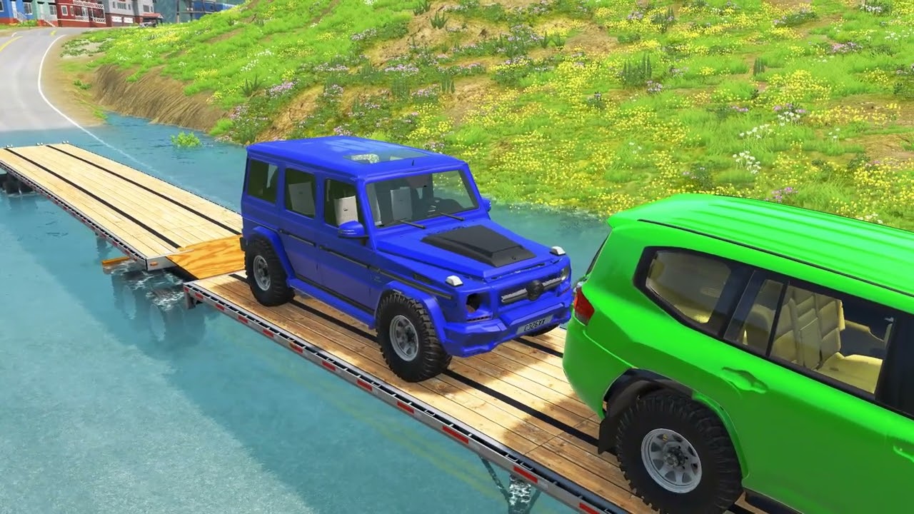 Cars & School Bus vs Giant Pit Bollards Crash #1 - BeamNG.Drive