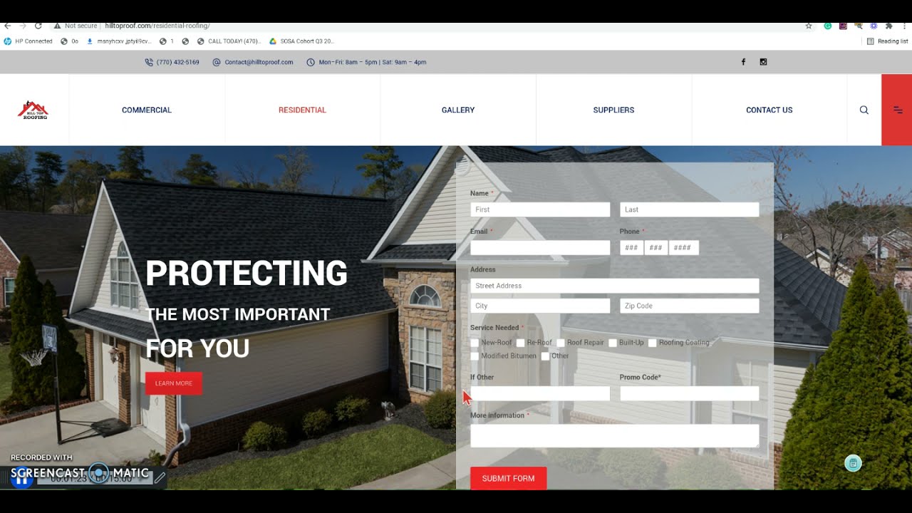 Atlanta Roofers - Hill Top Roofing - Website Review